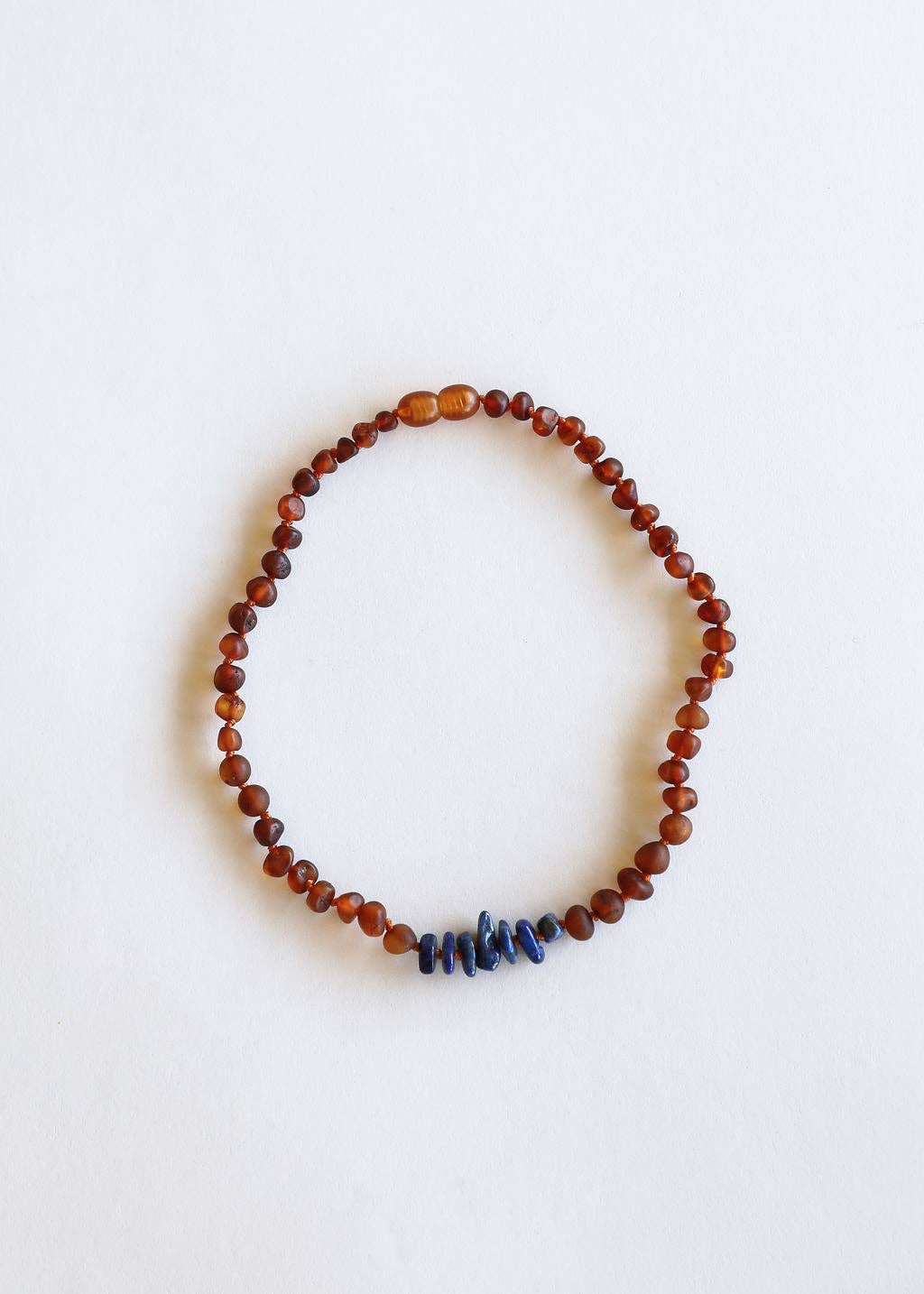 Raw Cognac Amber + Raw Lapis Stone Necklace