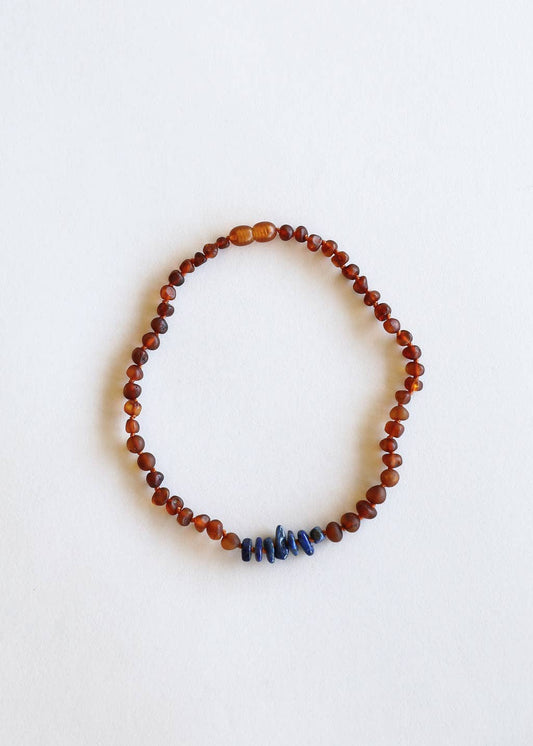 Raw Cognac Amber + Raw Lapis Stone Necklace