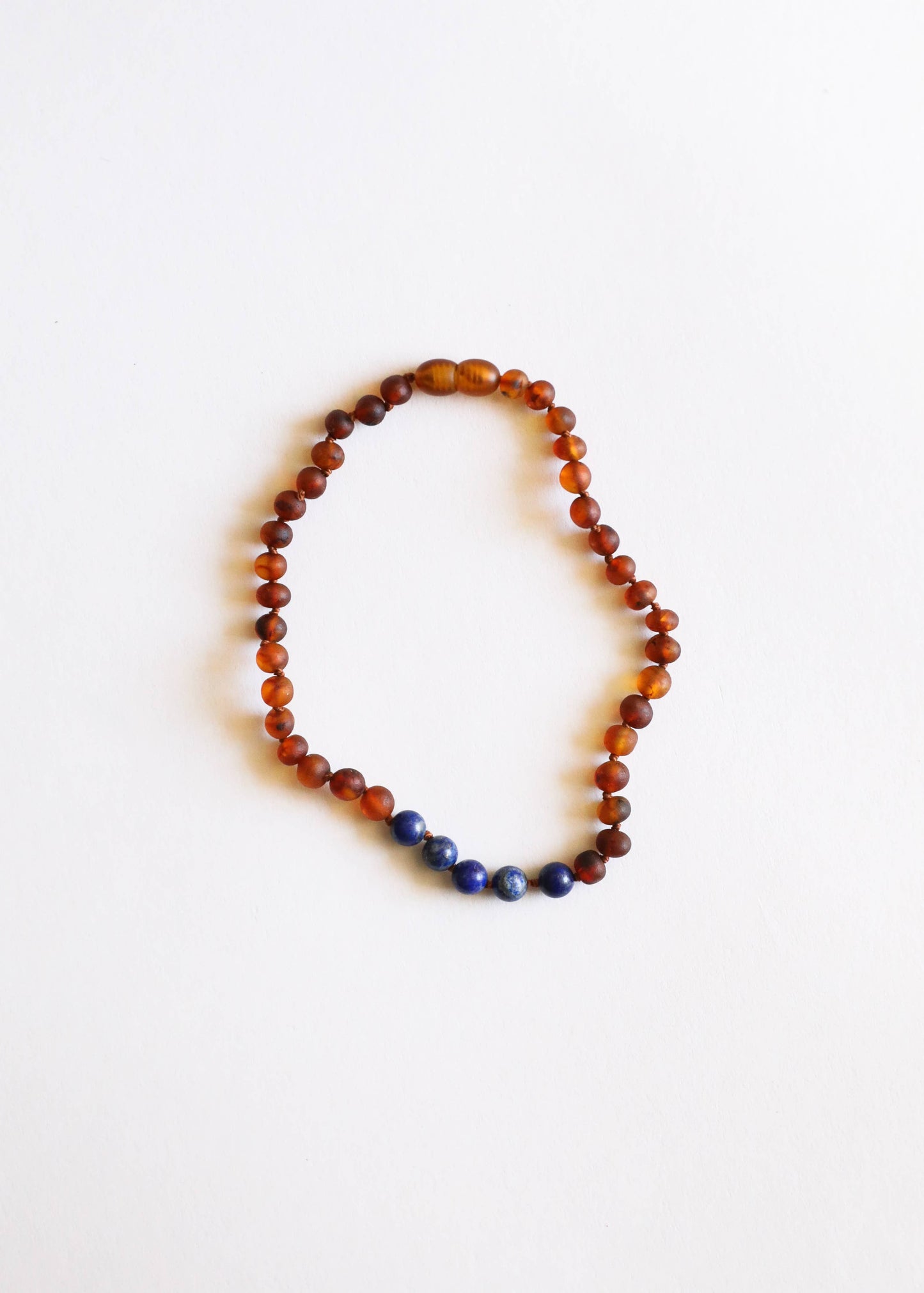 Raw Cognac Amber + Lapis Stone Necklace