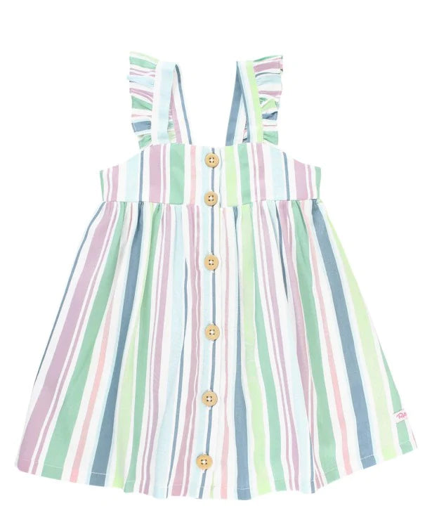 Charmed Stripe Flutter Button Front Dress