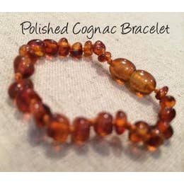 Polished Cognac Baltic Amber Bracelet for Baby, Infant, Toddler, Big Kid