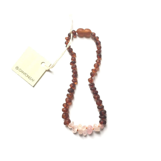 Raw Cognac Amber + Raw Rose Quartz || Necklace