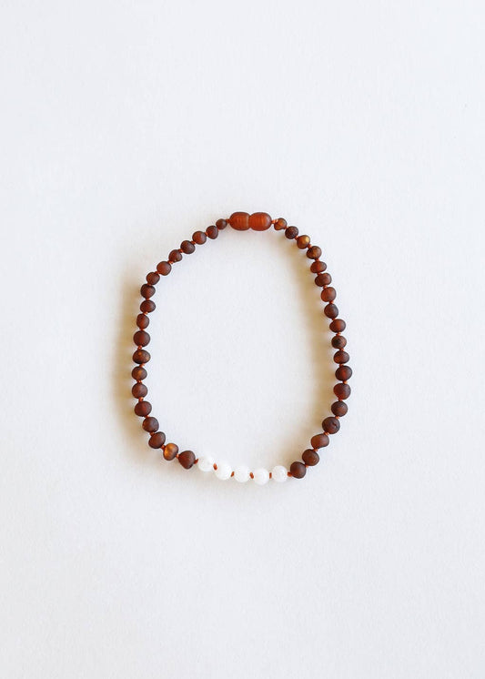 Raw Cognac Amber + Moonstone || Necklace