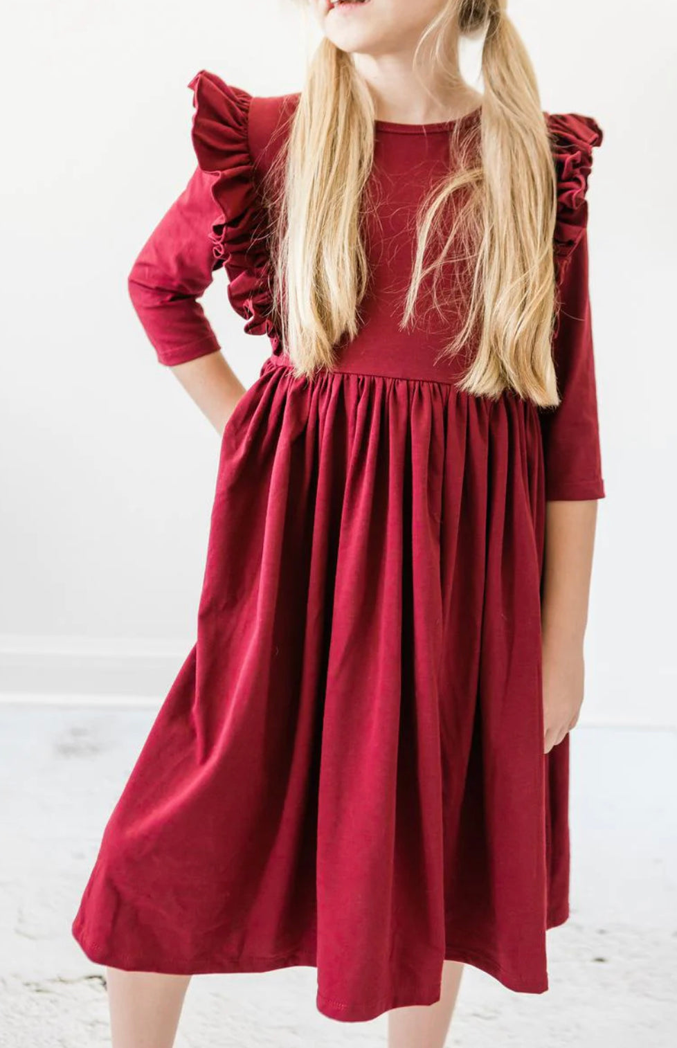 Ruffle Twirl Dress-Burgundy