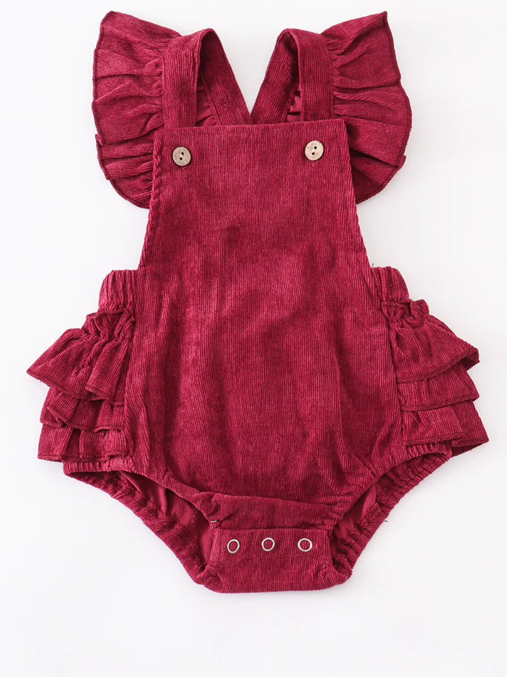 MAROON VELVET RUFFLE BABY ROMPER (3 months)