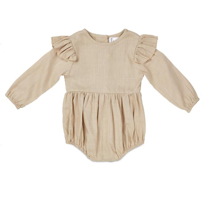 Oatmeal Linen Flutter Sleeve Romper 6-12 Months