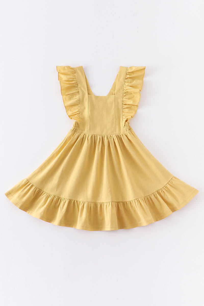 Mustard flutter trim ruffle dress