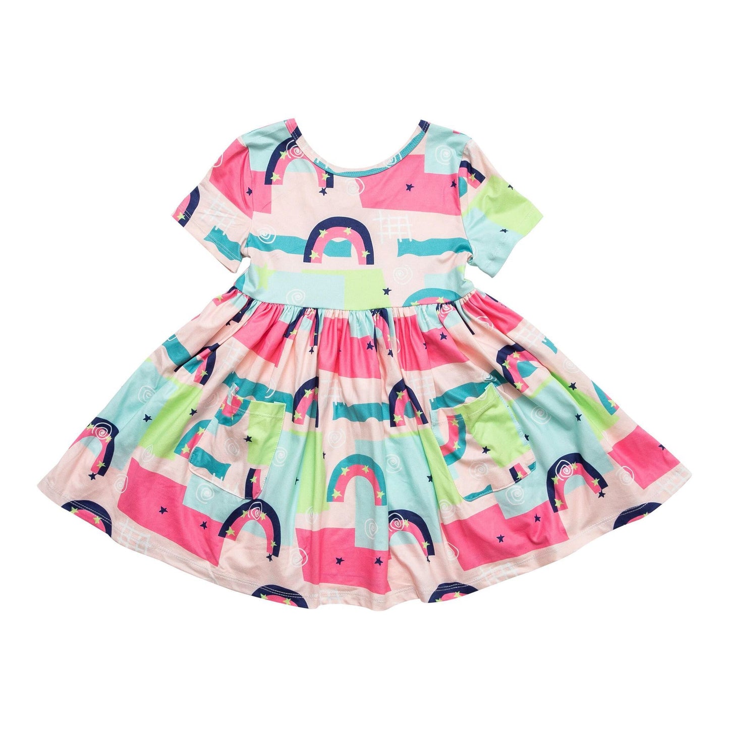 Rainbow Road Short Sleeve Pocket Swirl Dress