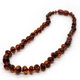 Polished Cognac Baltic Amber Necklace for Baby, Infant, Toddler, Big Kid. 12.5" Toddler Necklace