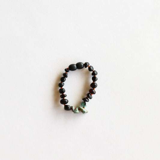 Raw Black Amber + Raw Turquoise Jasper Bracelet | 5"